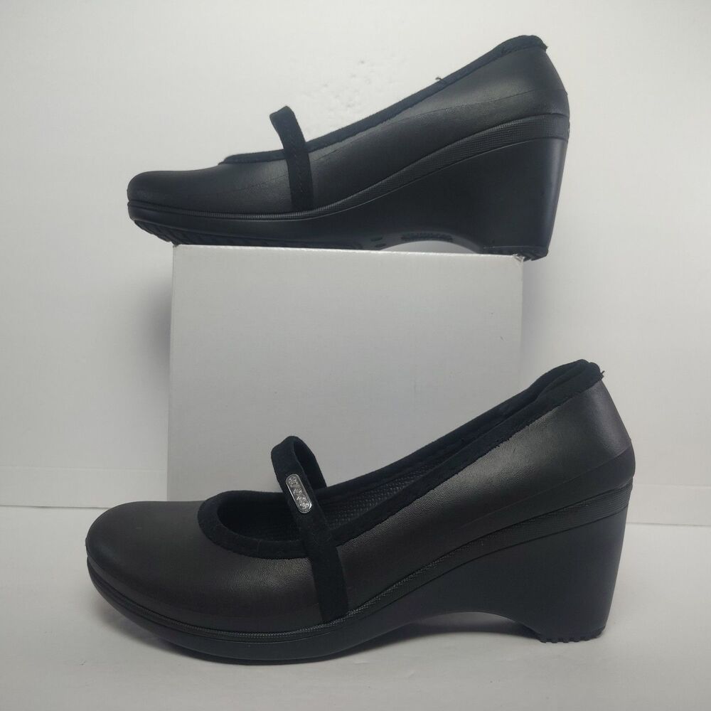 Crocs Casey Wedge Heels Women's 9 Black Mary Jane Pumps
